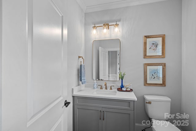 224 Hidden Meadows Dr, Mooresville, NC 28117 - half bath with toilet, vanity, and crown molding