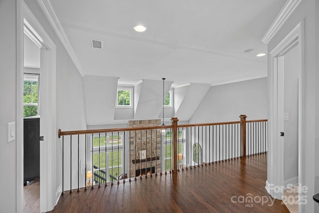 224 Hidden Meadows Dr, Mooresville, NC 28117 - hallway with ornamental molding, wood finished floors, recessed lighting, and baseboards