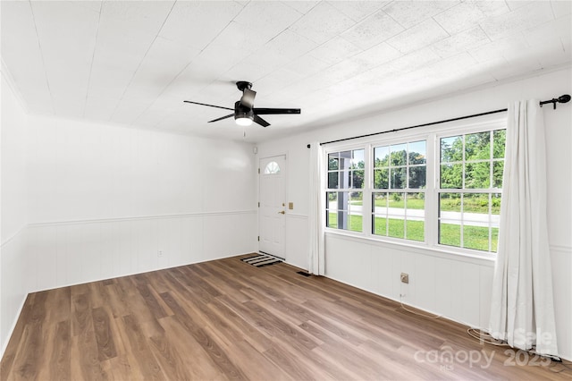 5323 Flat Creek Rd, Heath Springs, SC 29058 - foyer entrance featuring ceiling fan and wood finished floors