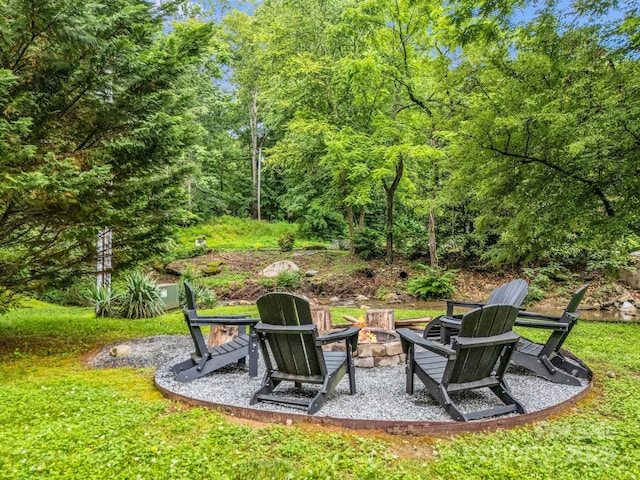 120 Rocky Mountain Dr, Lake Lure, NC 28746 - view of green lawn featuring an outdoor fire pit