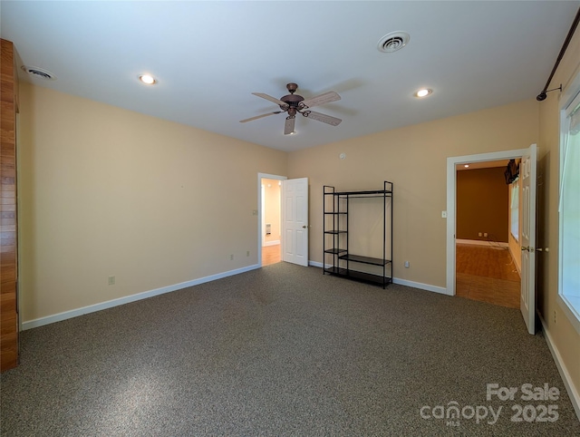 355 Rosewood Ln, Burnsville, NC 28714 - unfurnished bedroom featuring carpet flooring, baseboards, recessed lighting, and a ceiling fan