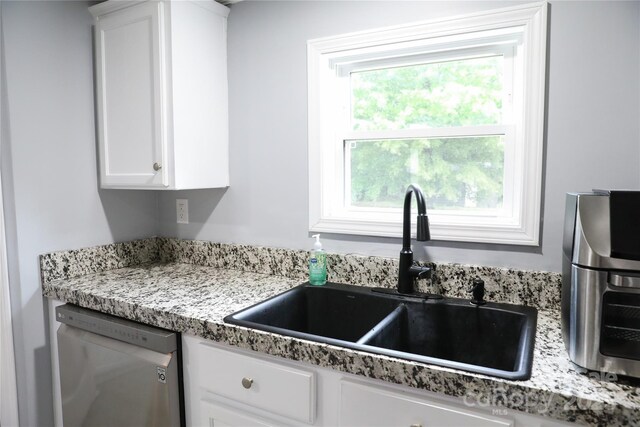 1184 Sherwood Rd, Clover, SC 29710 - kitchen featuring a sink, stainless steel dishwasher, white cabinets, and light countertops