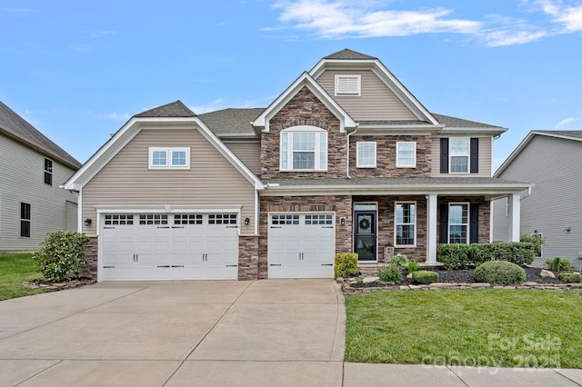 7339 Millstone Cir SW, Concord, NC 28025 - view of front of property with stone siding, driveway, and a front lawn