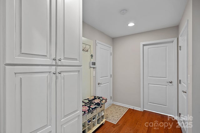 7339 Millstone Cir SW, Concord, NC 28025 - mudroom featuring dark wood-style floors, baseboards, and recessed lighting