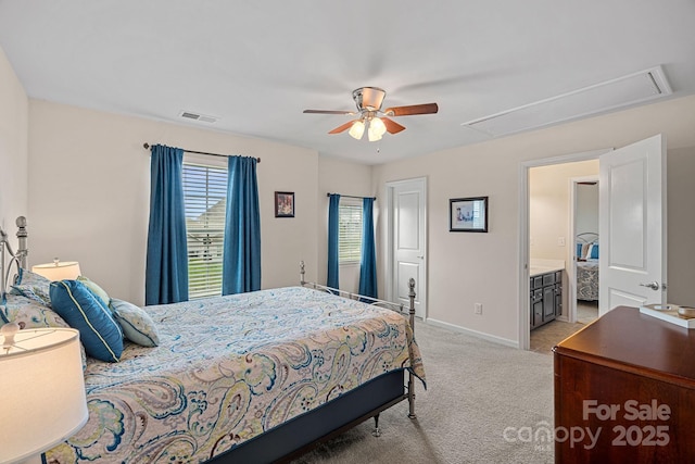 7339 Millstone Cir SW, Concord, NC 28025 - carpeted bedroom featuring attic access, baseboards, and ceiling fan