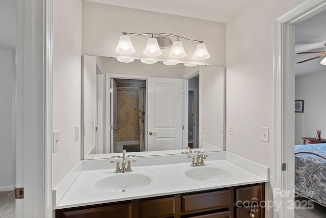 7339 Millstone Cir SW, Concord, NC 28025 - ensuite bathroom with double vanity, ceiling fan, and a shower
