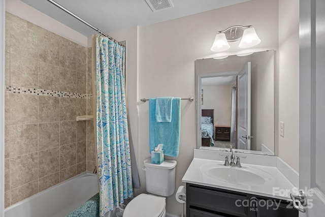 7339 Millstone Cir SW, Concord, NC 28025 - bathroom with vanity, toilet, and shower / bathtub combination with curtain