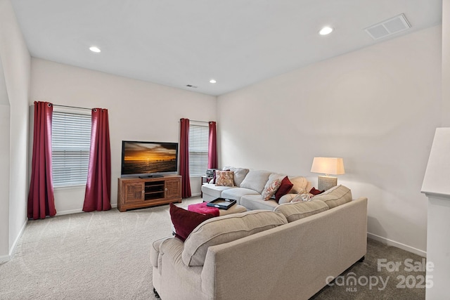 7339 Millstone Cir SW, Concord, NC 28025 - living room featuring carpet, baseboards, and recessed lighting