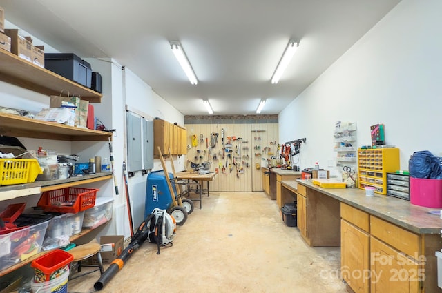 4323 Rosecliff Dr, Charlotte, NC 28277 - misc room with a workshop area, concrete floors, and electric panel