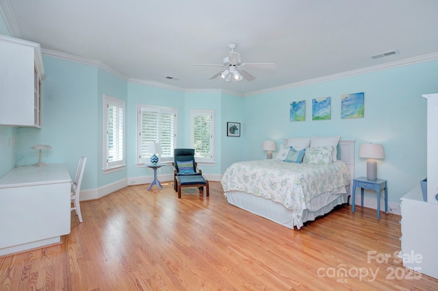 4323 Rosecliff Dr, Charlotte, NC 28277 - bedroom with light wood-style floors, crown molding, and a ceiling fan