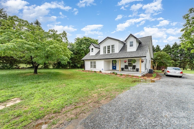 12504 Culp Rd, Gold Hill, NC 28071 - view of front of property featuring covered porch, driveway, a front lawn, and a shingled roof