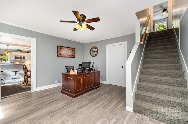 12504 Culp Rd, Gold Hill, NC 28071 - office space featuring ceiling fan, light wood-style flooring, and crown molding