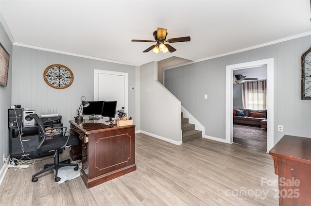 12504 Culp Rd, Gold Hill, NC 28071 - home office featuring a ceiling fan, crown molding, and wood finished floors
