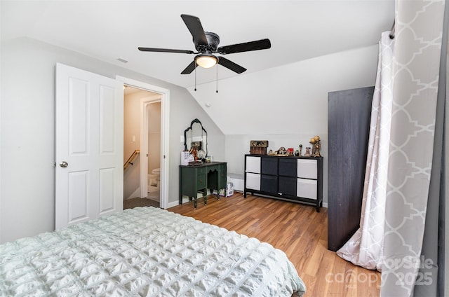 12504 Culp Rd, Gold Hill, NC 28071 - bedroom with lofted ceiling, light wood-type flooring, and ceiling fan