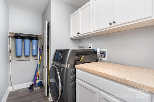 12504 Culp Rd, Gold Hill, NC 28071 - laundry area with cabinet space, wood finished floors, and washer hookup