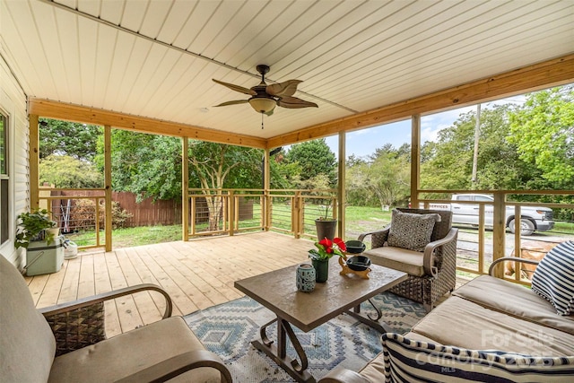 12504 Culp Rd, Gold Hill, NC 28071 - sunroom featuring an outdoor hangout area, a ceiling fan, and healthy amount of natural light