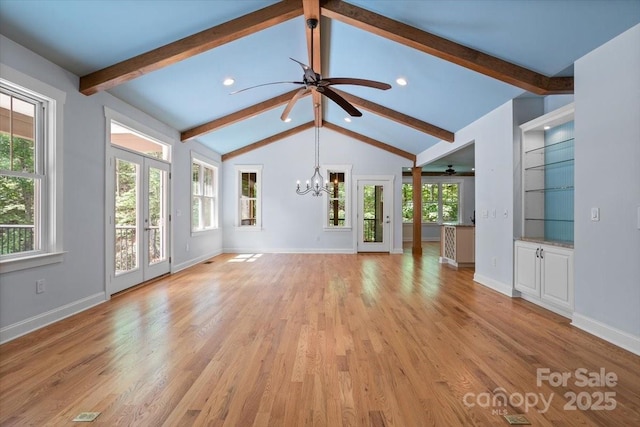 311 Carriage Crest Dr, Hendersonville, NC 28791 - unfurnished living room with ceiling fan, a chandelier, light wood-style flooring, and recessed lighting