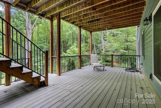 311 Carriage Crest Dr, Hendersonville, NC 28791 - wooden terrace with stairway and a view of trees