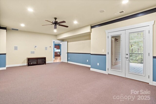311 Carriage Crest Dr, Hendersonville, NC 28791 - unfurnished living room featuring french doors, a ceiling fan, carpet flooring, and recessed lighting