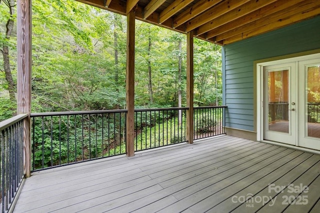 311 Carriage Crest Dr, Hendersonville, NC 28791 - wooden terrace with a forest view