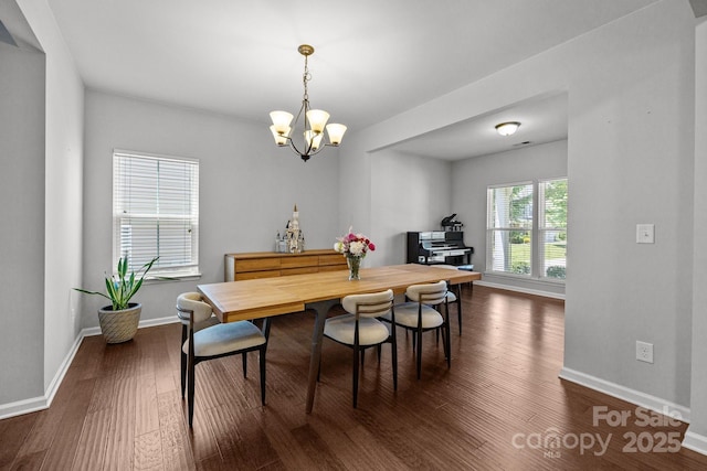 1300 Yellow Springs Dr, Indian Land, SC 29707 - dining space featuring a chandelier, dark wood-type flooring, and baseboards