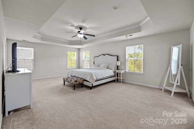 1300 Yellow Springs Dr, Indian Land, SC 29707 - carpeted bedroom with ornamental molding, a raised ceiling, multiple windows, and baseboards