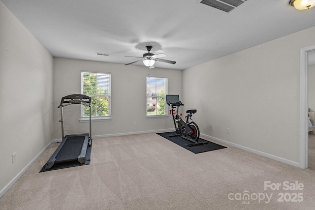 1300 Yellow Springs Dr, Indian Land, SC 29707 - workout room with ceiling fan, carpet flooring, and baseboards