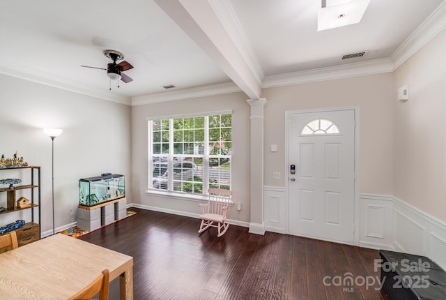 11714 Harsworth Ln, Charlotte, NC 28277 - foyer featuring wood-type flooring, ornamental molding, and ceiling fan