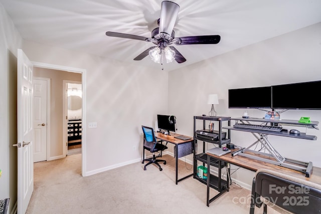 11714 Harsworth Ln, Charlotte, NC 28277 - carpeted home office featuring a ceiling fan and baseboards