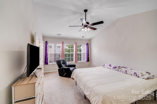 11714 Harsworth Ln, Charlotte, NC 28277 - carpeted bedroom with lofted ceiling, ceiling fan, and baseboards