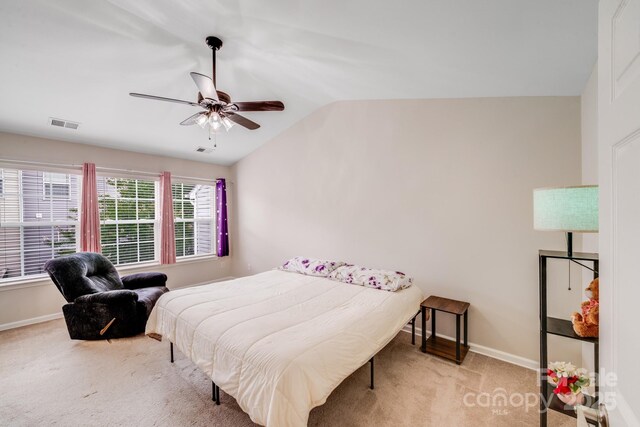 11714 Harsworth Ln, Charlotte, NC 28277 - bedroom featuring carpet, lofted ceiling, baseboards, and ceiling fan