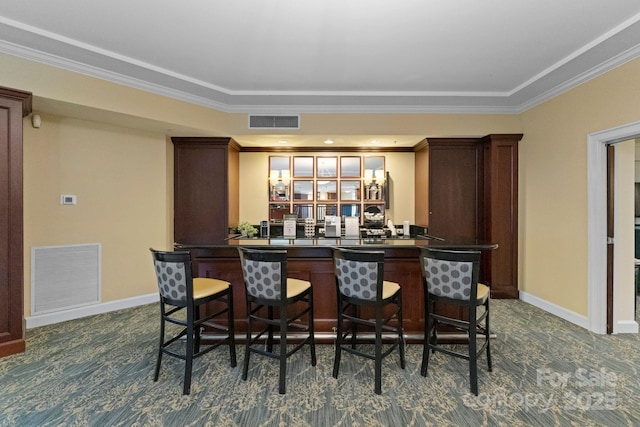 300 W Fifth St Unit 509, Charlotte, NC 28202 - community bar area with crown molding, dark colored carpet, and baseboards