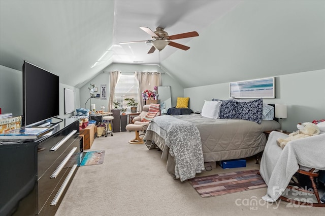 108 Planters Dr, Statesville, NC 28677 - bedroom featuring carpet flooring, lofted ceiling, and a ceiling fan