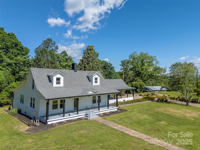 983 Stroud Rd, Ellenboro, NC 28040 - view of front of property with covered porch, a chimney, a front lawn, and a shingled roof