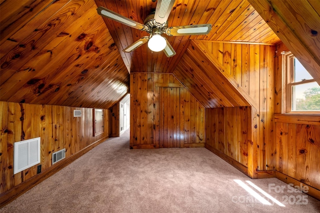 983 Stroud Rd, Ellenboro, NC 28040 - bonus room with carpet, wooden walls, vaulted ceiling, ceiling fan, and wood ceiling