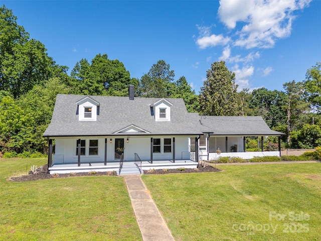 983 Stroud Rd, Ellenboro, NC 28040 - view of front of property with a porch, a front lawn, roof with shingles, and a chimney
