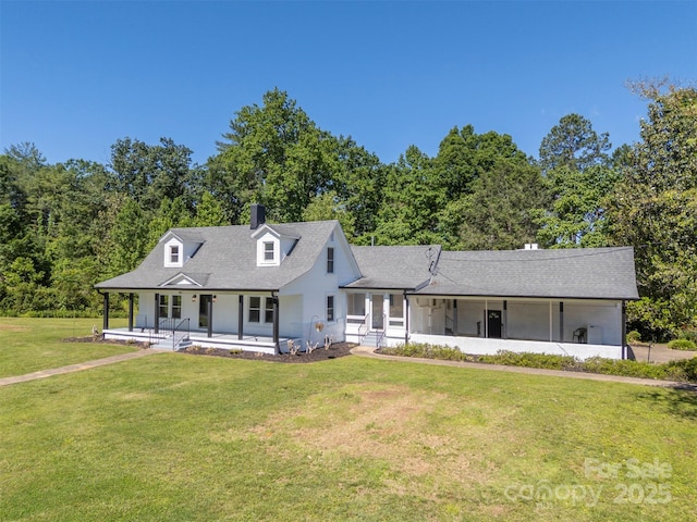 983 Stroud Rd, Ellenboro, NC 28040 - view of front facade featuring a porch, a front yard, a chimney, and roof with shingles