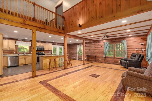 95 Idlewood Dr, Marion, NC 28752 - living area with light wood-type flooring, recessed lighting, and beam ceiling