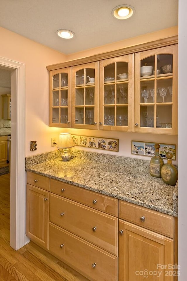 4471 Cove Loop Rd, Hendersonville, NC 28739 - bar area with light wood-style flooring and recessed lighting