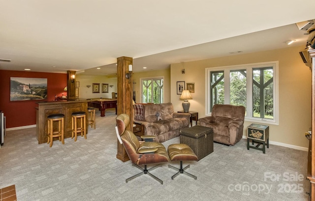 4471 Cove Loop Rd, Hendersonville, NC 28739 - living room with light carpet, pool table, and baseboards