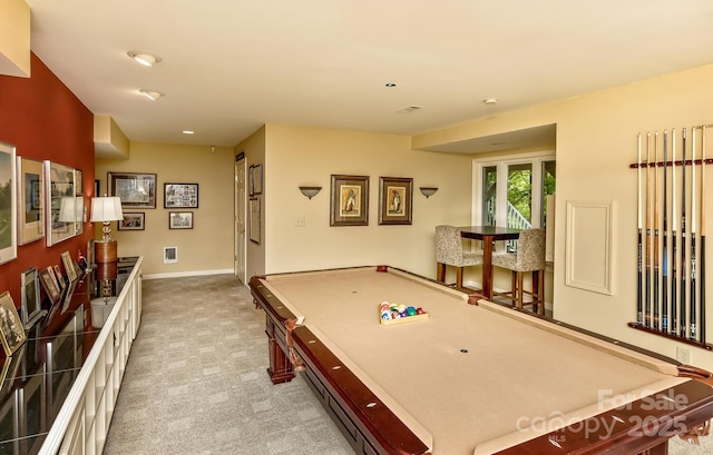 4471 Cove Loop Rd, Hendersonville, NC 28739 - recreation room featuring light colored carpet, billiards table, recessed lighting, and baseboards