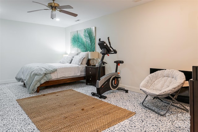 75 Cougar Ln, Saluda, NC 28773 - bedroom featuring baseboards, a ceiling fan, recessed lighting, and speckle patterned floor