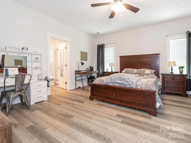 805 Brookmont Ave, Salisbury, NC 28146 - bedroom featuring light wood-style flooring, ensuite bath, ceiling fan, and baseboards