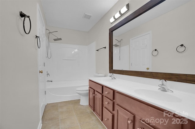5237 Ficus Tree Ln, Charlotte, NC 28215 - bathroom with double vanity, tub / shower combination, and tile patterned flooring