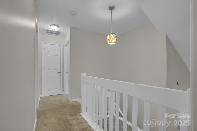 5237 Ficus Tree Ln, Charlotte, NC 28215 - hall with an upstairs landing and carpet flooring