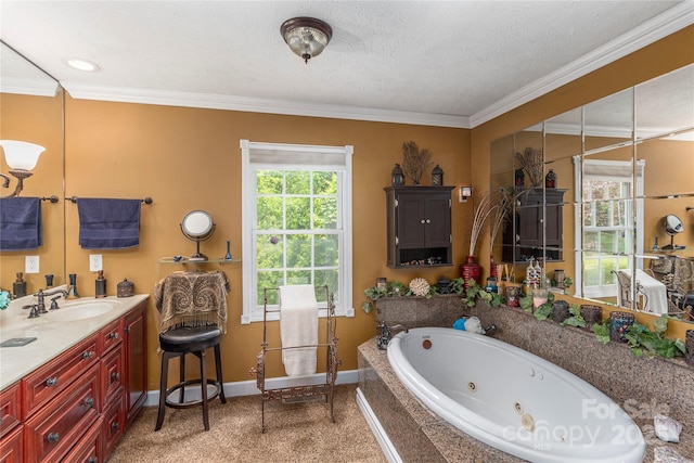 1706 Rock House Cove Rd, Clyde, NC 28721 - full bath featuring a jetted tub, baseboards, vanity, and crown molding