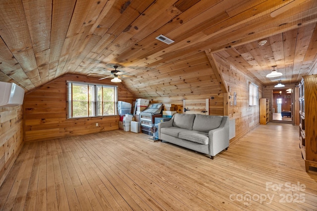 1433 Kern Carlton Rd, Salisbury, NC 28146 - additional living space with wood walls, light wood-style flooring, wooden ceiling, ceiling fan, and vaulted ceiling