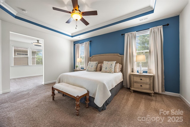 1284 Independence St, Fort Mill, SC 29708 - carpeted bedroom with a raised ceiling, baseboards, and ceiling fan