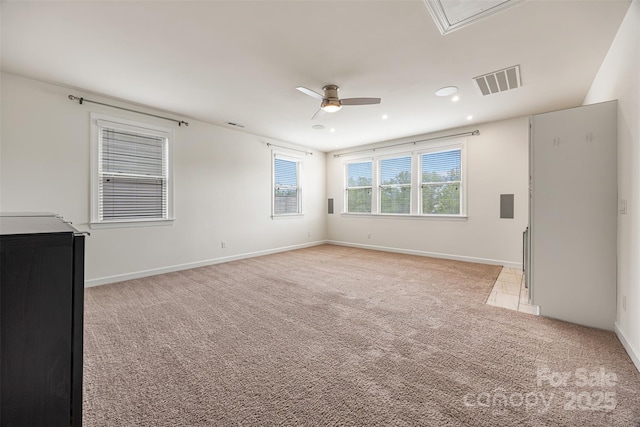 1284 Independence St, Fort Mill, SC 29708 - empty room with ceiling fan, light carpet, attic access, recessed lighting, and baseboards