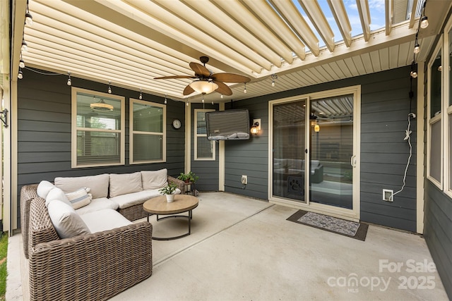 1284 Independence St, Fort Mill, SC 29708 - view of patio / terrace with outdoor lounge area, a ceiling fan, and a pergola